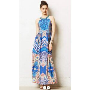 Ranna Gill Anthropologie Jewel Embellished Pleated Boteh Maxi Dress - Size 8